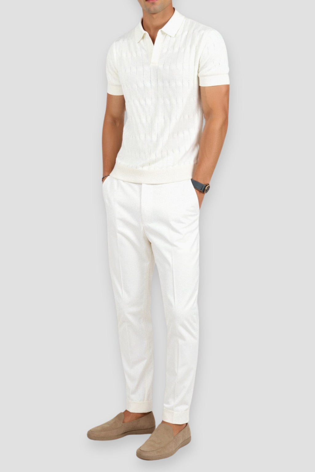 NOBA Premium V-Neck Cable Knit Polo