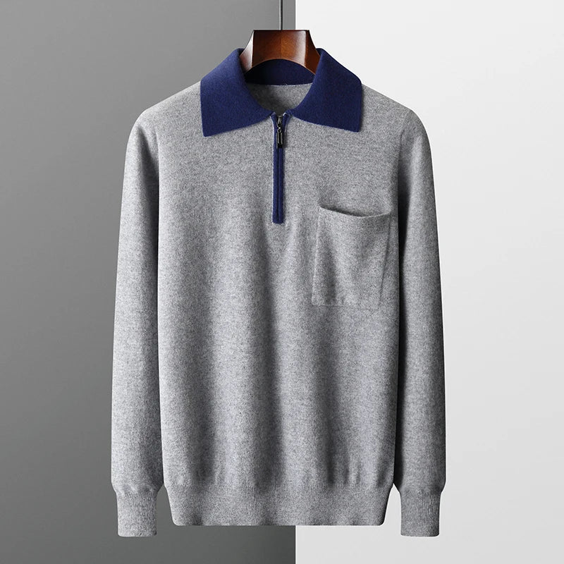 100% CASHMERE ZIP UP POLO