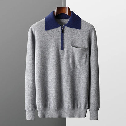 100% CASHMERE ZIP UP POLO