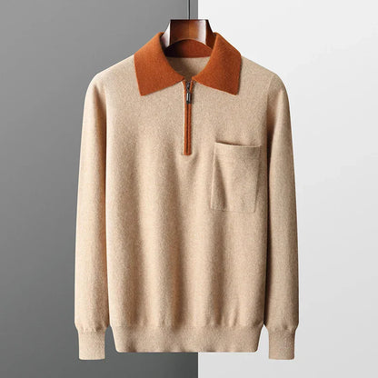 100% CASHMERE ZIP UP POLO
