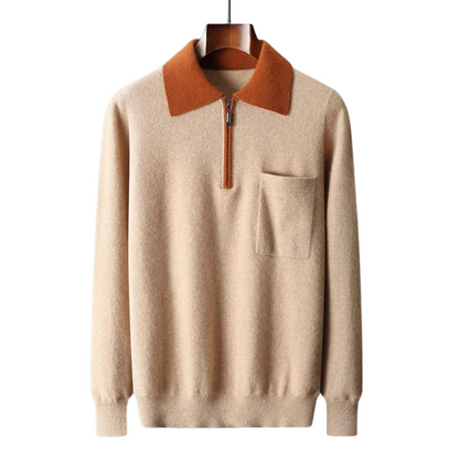 100% CASHMERE ZIP UP POLO