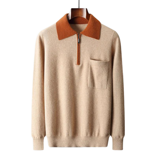 100% CASHMERE ZIP UP POLO